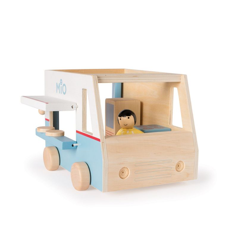 Manhattan Toy MiO Food Truck Vehicle + 1 Bean Bag Person Peg Doll Montessori Style STEM Learning Wooden Building Playset Accessory