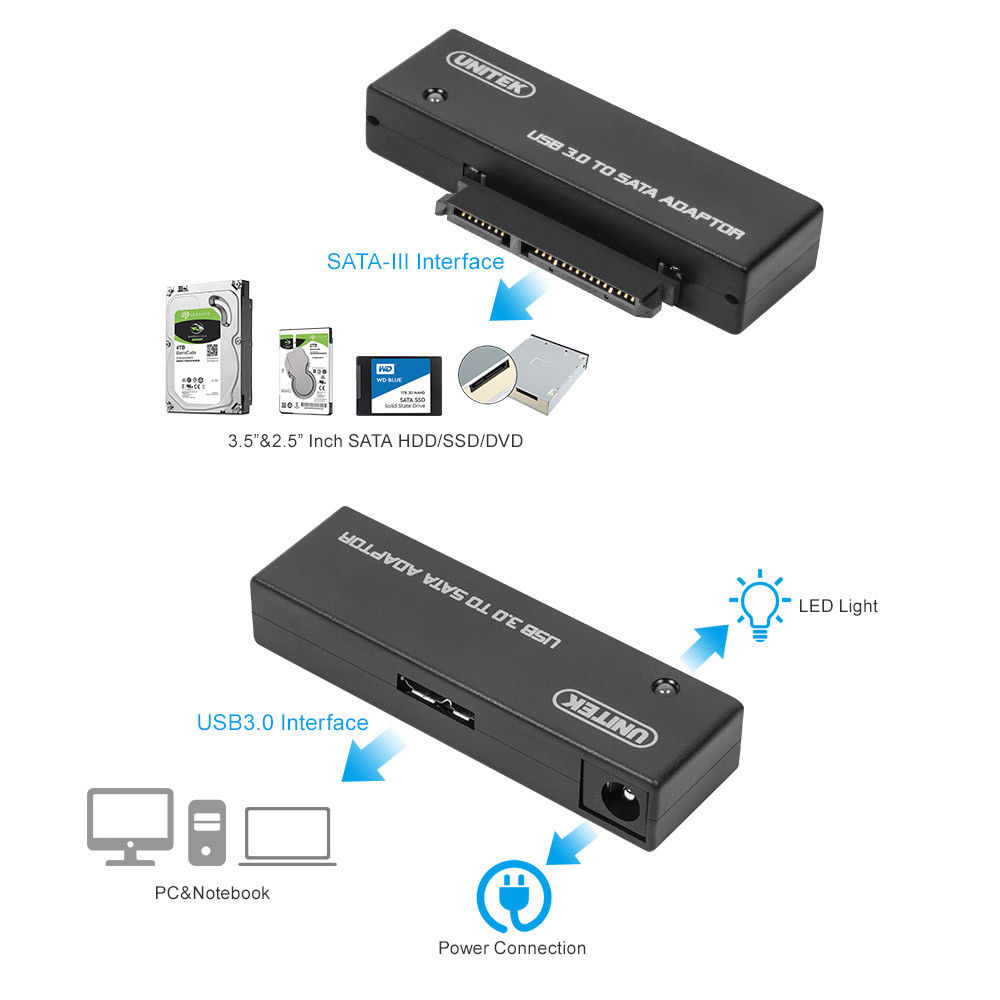 UNITEK USB 3.0 to SATA Adapter Cable for 2.5"/3.5" External Hard Drive HDD SSD