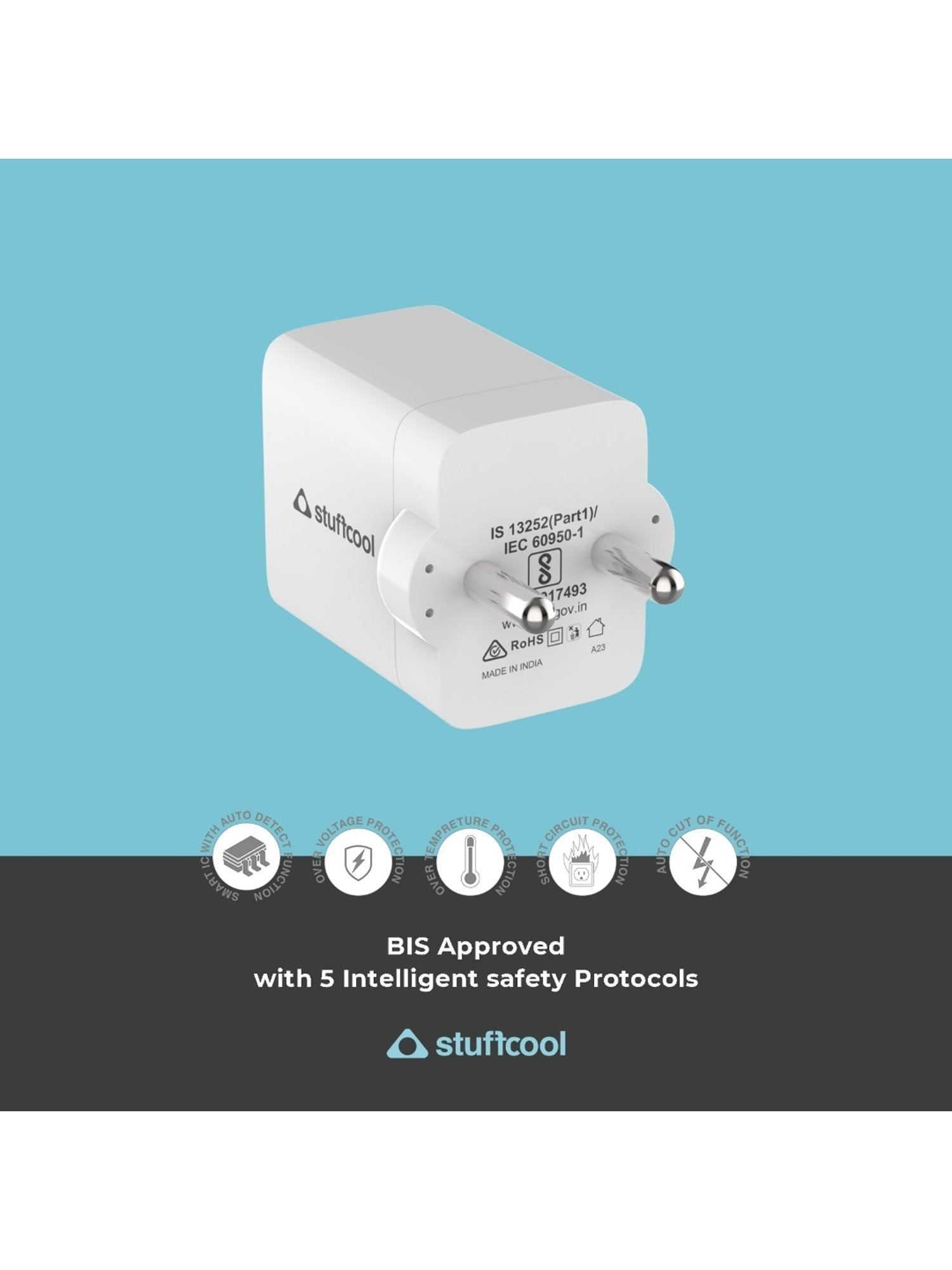 Stuffcool Neo 47W Dual Type C GaN Charger with Super Fast Charging 2.0 (White)