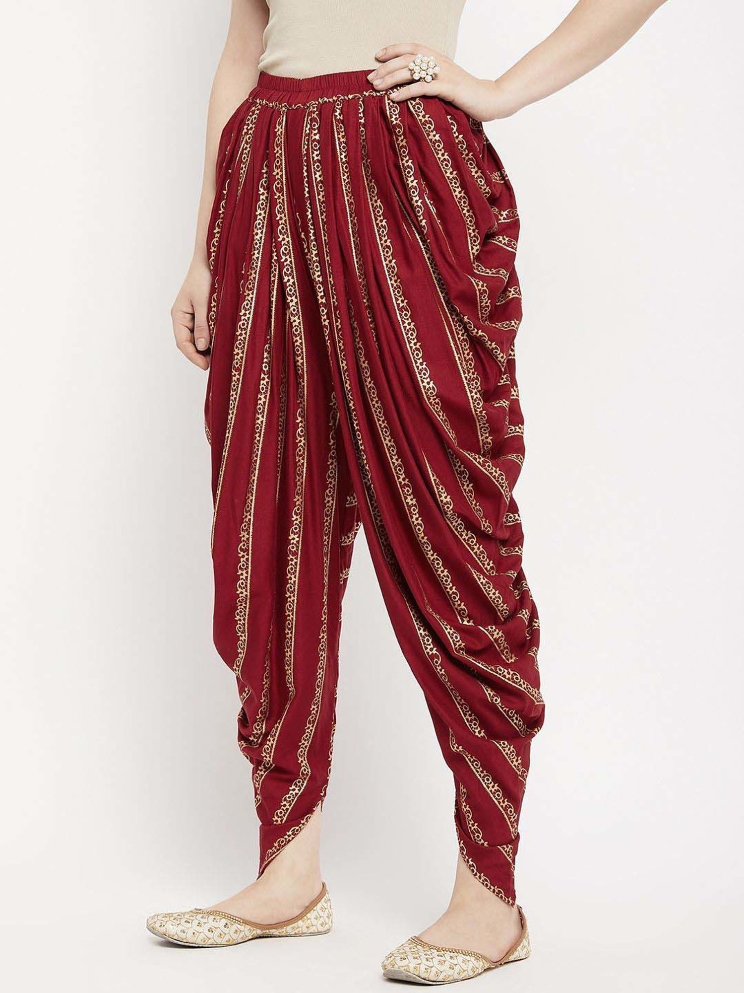 Castle Maroon Printed Dhoti Pants