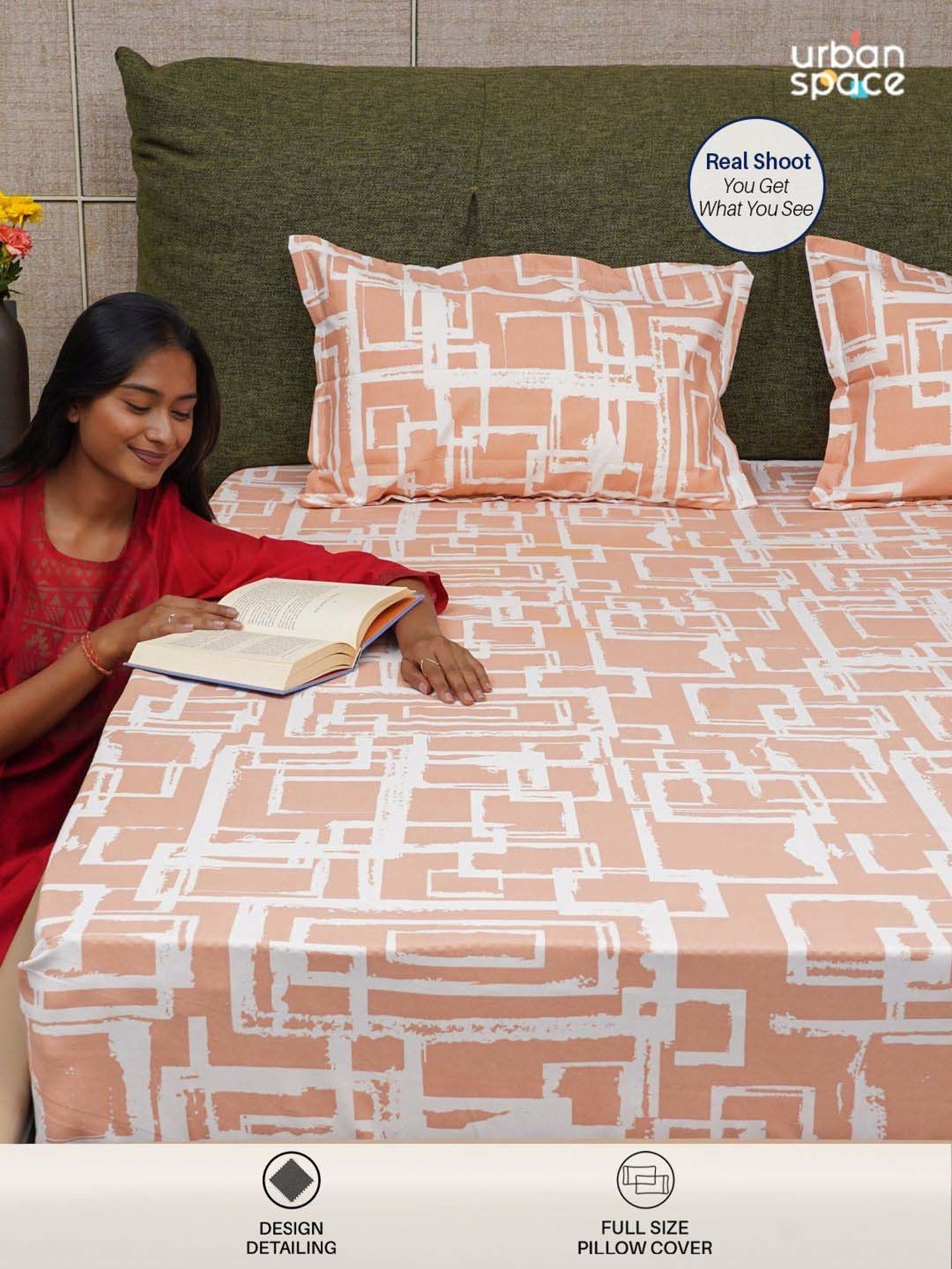 House This Juniper Blue Cotton 600 TC Double Size Bedsheet With Pillow Covers