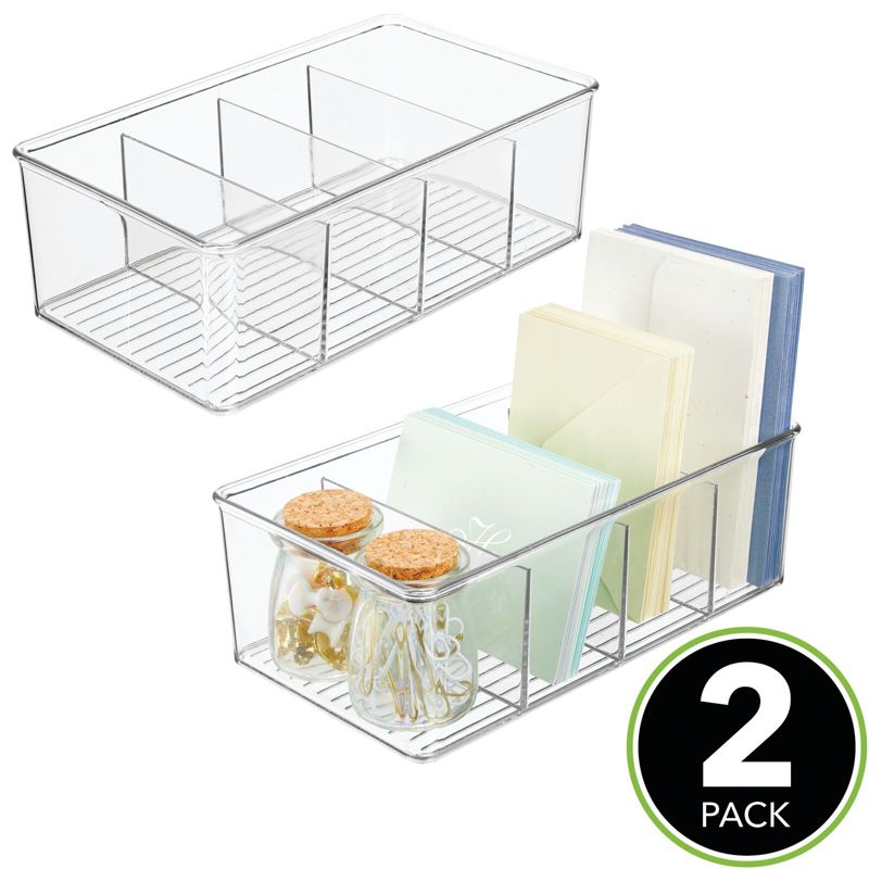 mDesign Plastic Office Storage Organizer Bin Box, 2 Pack - Clear
