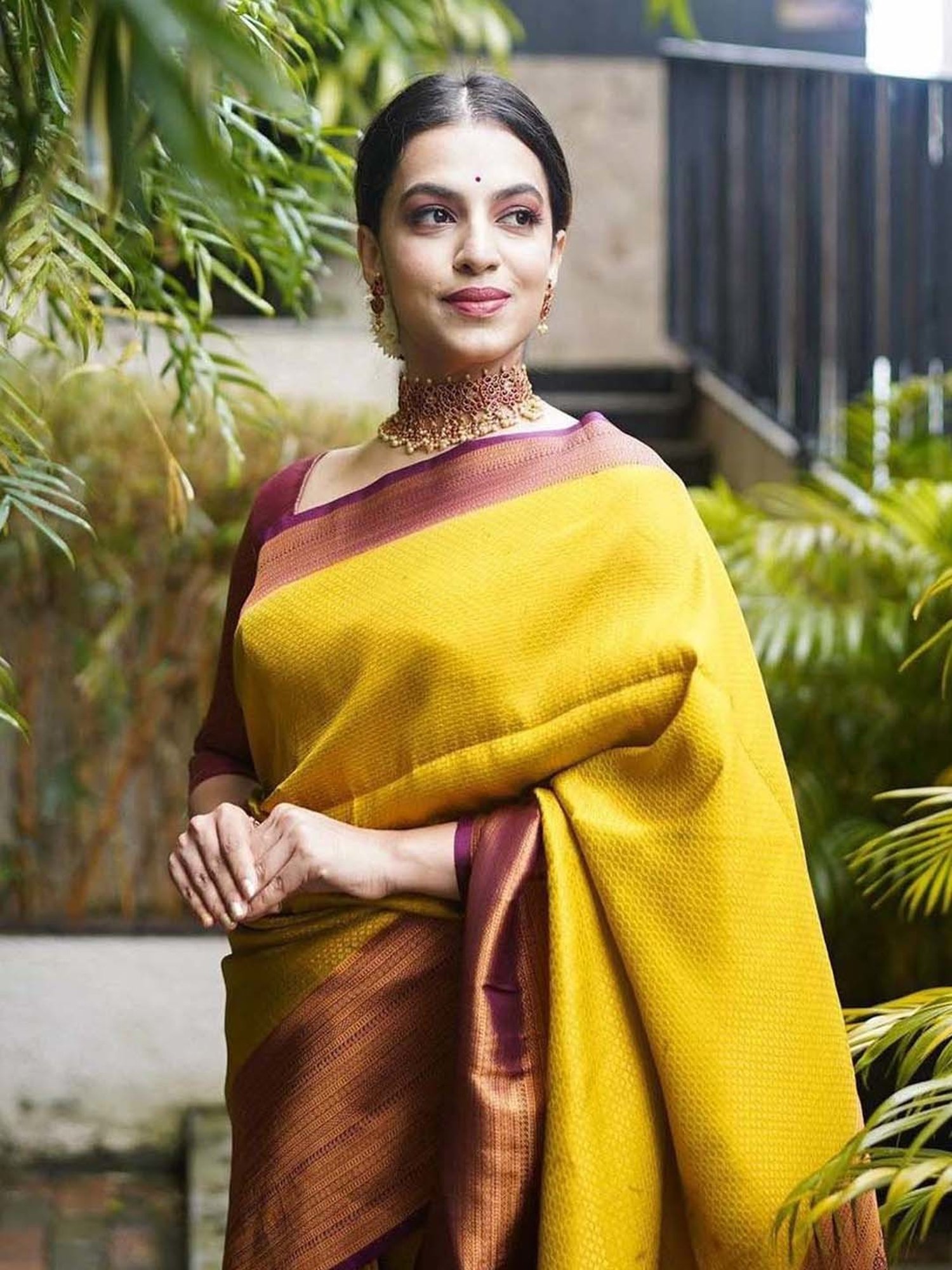 SHUBHKALA Yellow Silk Woven Saree With Unstitched Blouse