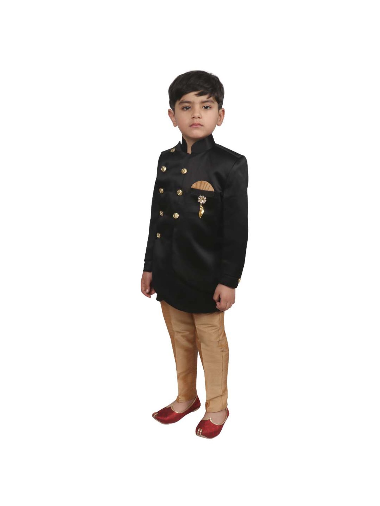 SG Yuvraj Kids Black & Brown Solid Sherwani with Pyjama