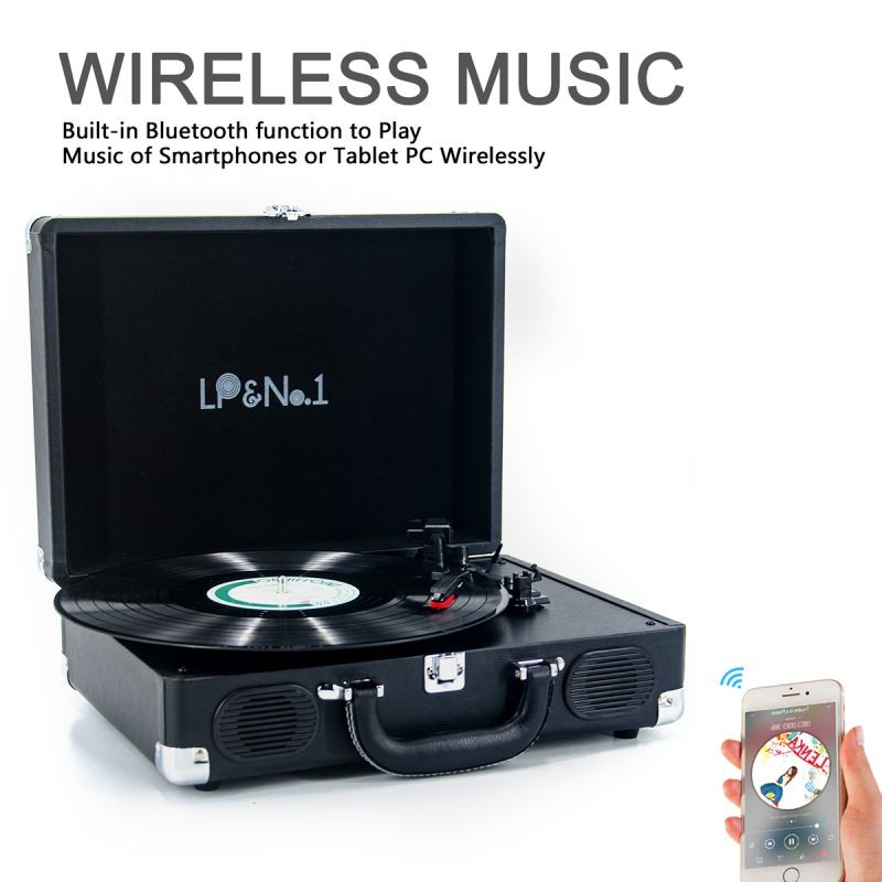 LP&No.1 Suitcase Bluetooth Turntable with Stereo Speaker,3 Speeds Vinyl Record Player Turquoise