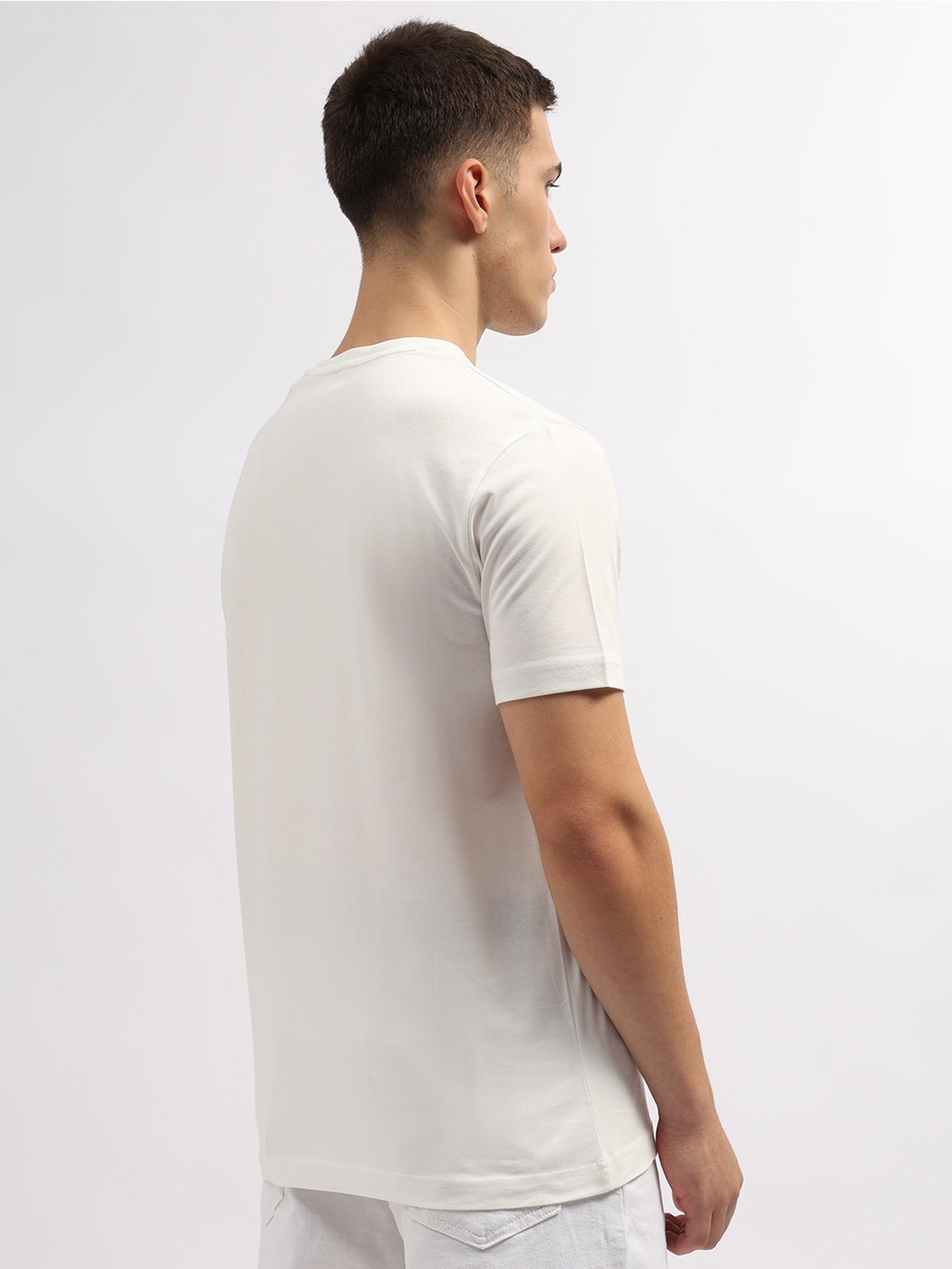 Gant Off White Cotton Regular Fit Logo Printed T-Shirt