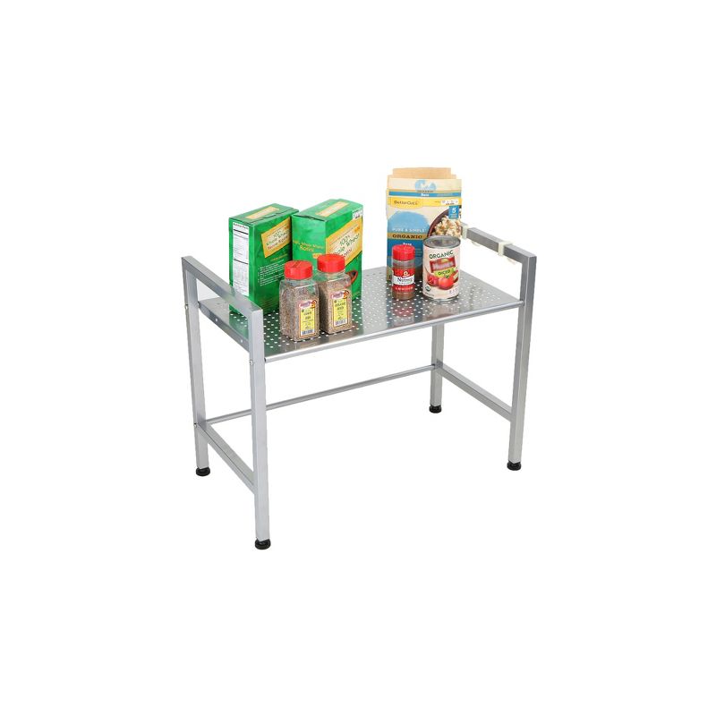 MIND READER Metal Rack Utility Shelf and Microwave Stand with Two Hooks (SILVER)