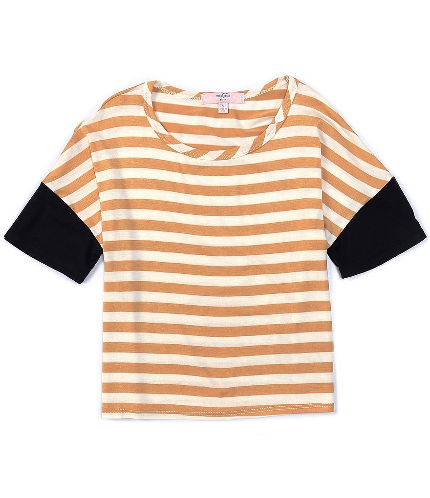 Moa Moa Big Girls 7-16 Contrast Short-Sleeve Striped Knit Tee
