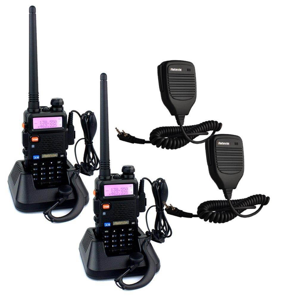 Retevis RT-5R 2 Way Radio 5W 128CH UHF/VHF 136-174/400-520 MHz Dual Band Dual Standby DTMF/CTCSS/DCS FM Transceiver with Earpiece Ham Amateur Radio Walkie Talkie (2 Pack) and Speaker Mic (2 Pack)