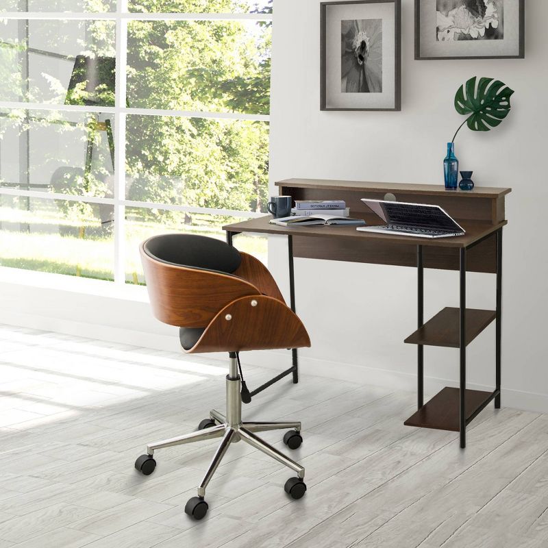 35" Wooden Home Office Computer Desk with Metal Base and Storage Natural/Black - Versanora
