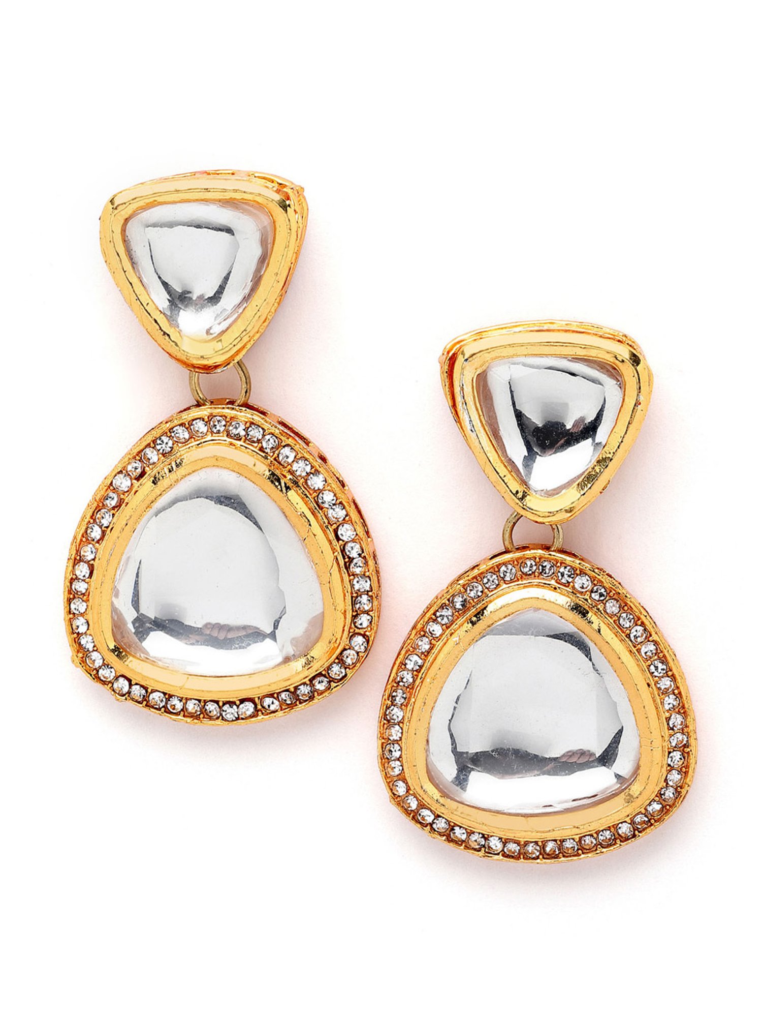 Karatcart Gold-Plated Handcrafted Triangular Polki Kundan Drop Earrings for Women