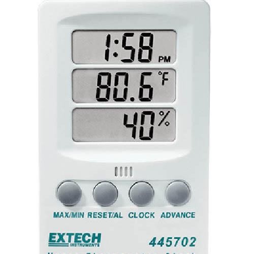 Extech Clock Digital Hygrometer,14 to 140 F  445702