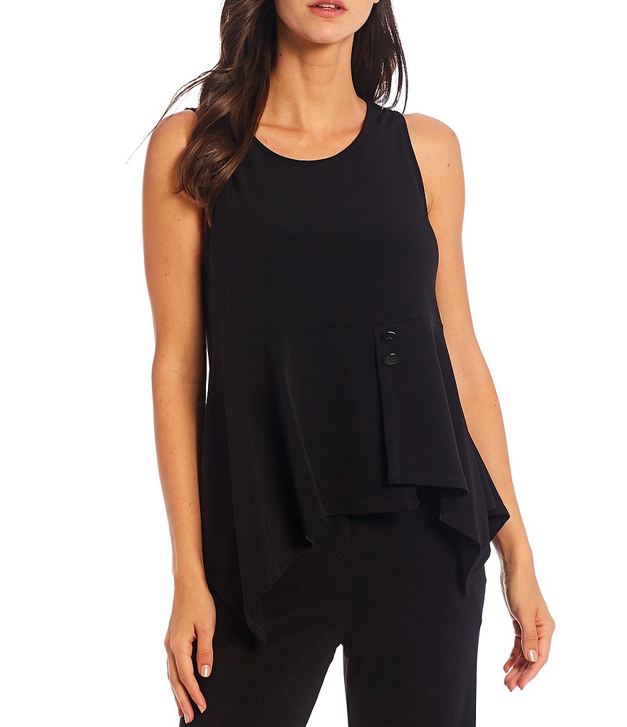 IC Collection Knit Jersey Asymmetrical Peplum Hem Round Neck Sleeveless Top