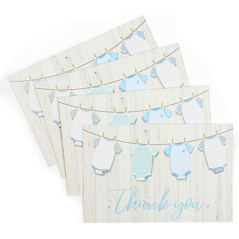 60-Pack Baby Shower Thank You Cards for Boy, Gender Reveal Parties, Blue Envelopes & Sticker Included