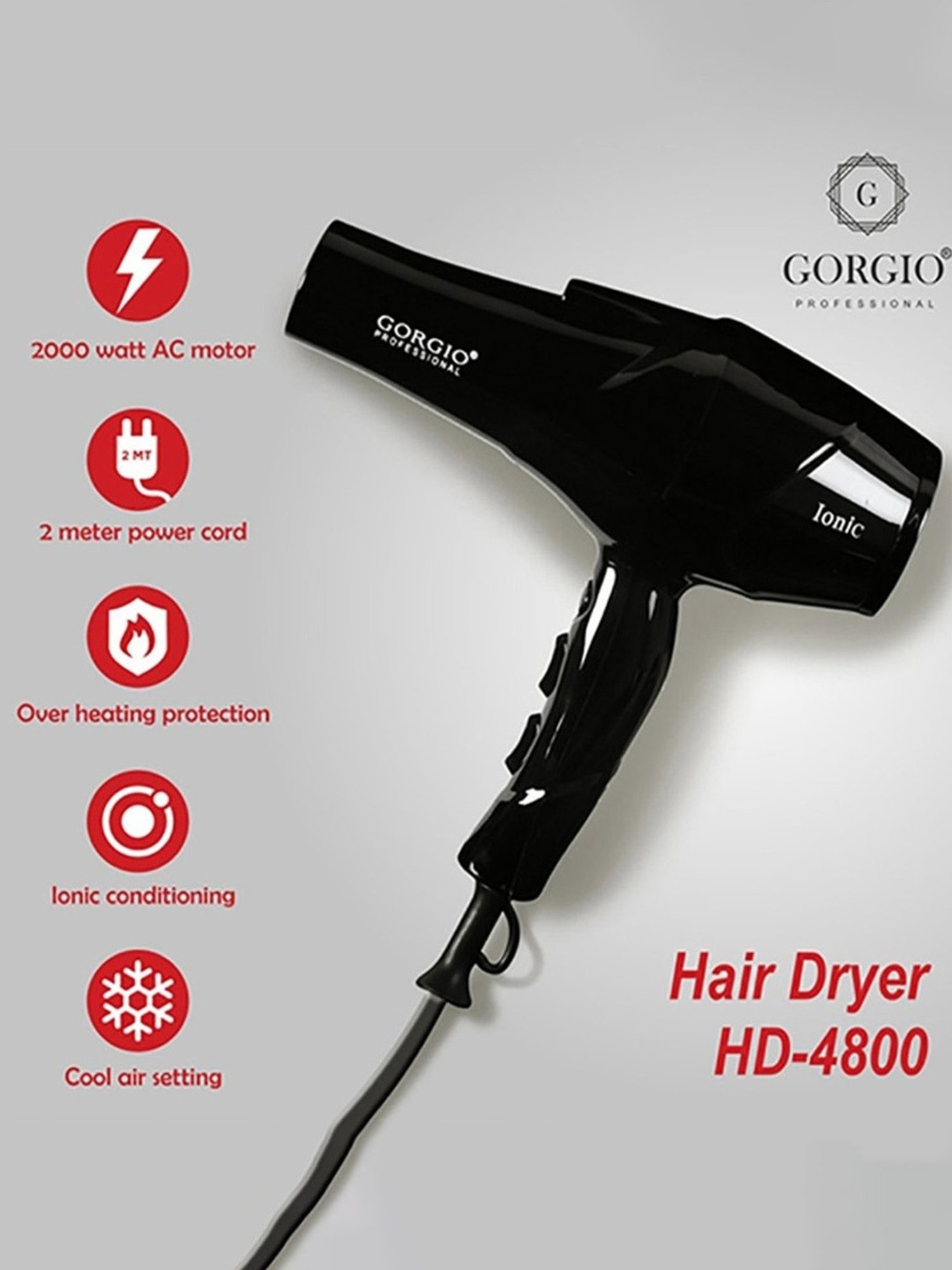Gorgio Professional HD4800 2000W Hair Dryer (Black)