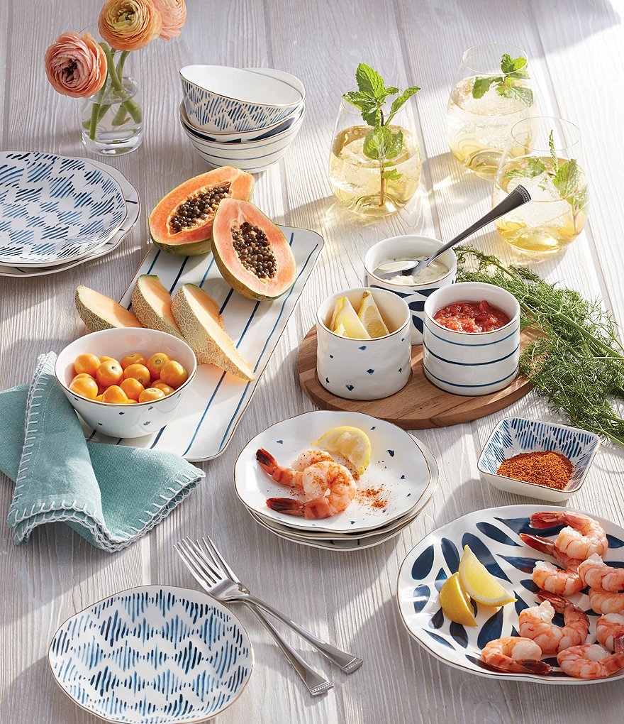 Lenox Blue Bay Assorted Snack Bowls and Wood Tray Set