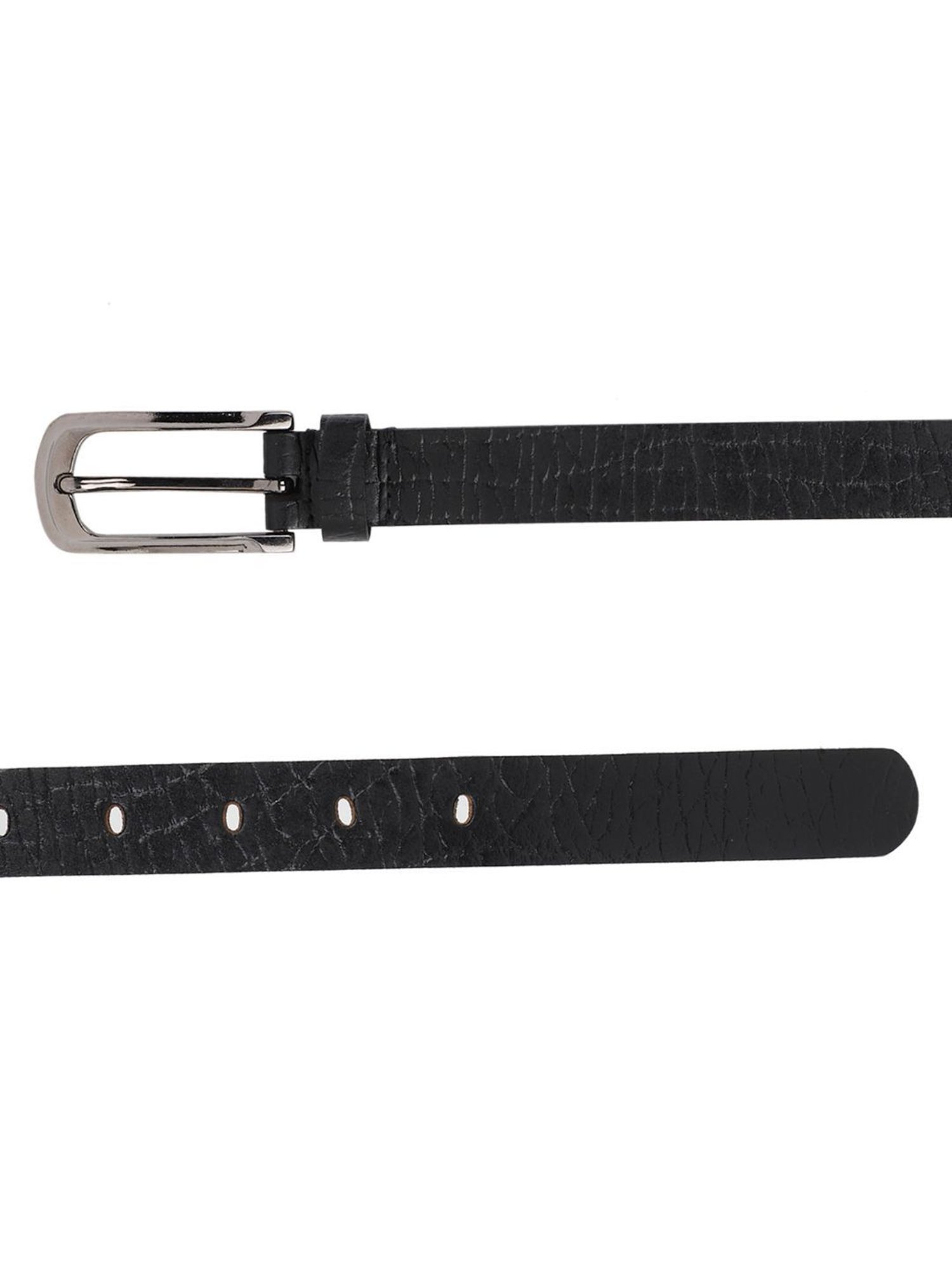 Aditi Wasan Black Textured Casual Leather Belt for Women