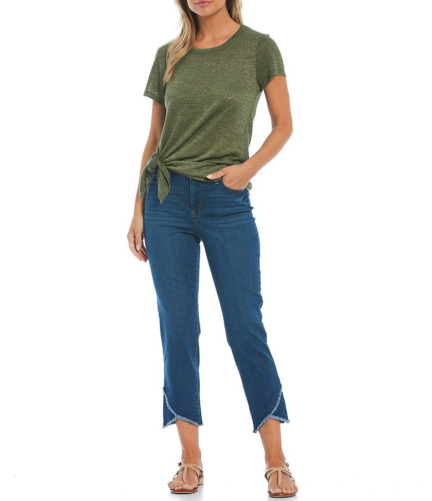 Code Bleu Classic Straight Crop Frayed Tulip Hem Jeans