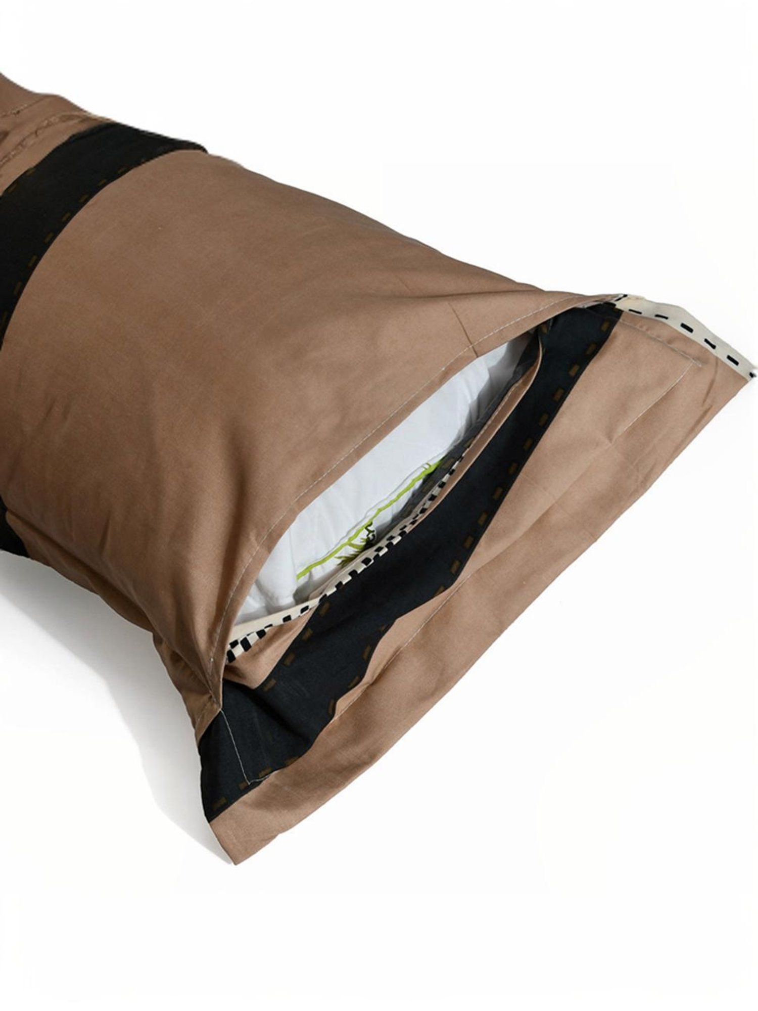 @Home Ammara Beige & Black 90 GSM Polyester Double Bedsheet with 2 Pillow Covers