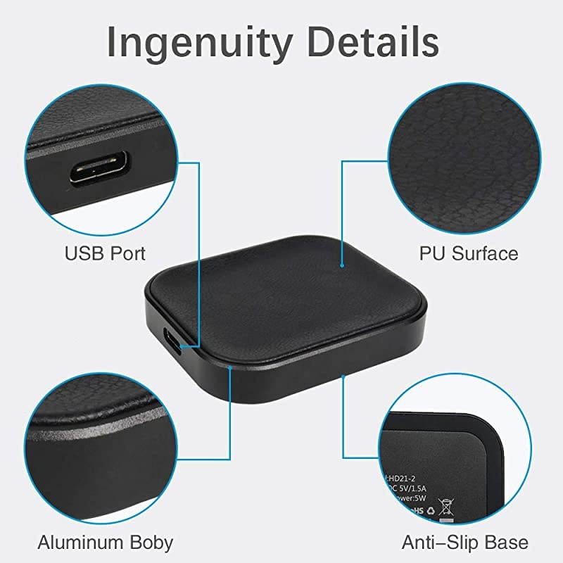 Wireless Charger,  Aluminum Wireless Charging Pad, 5W Lightweight Compact Charging Station Compatible with AirPods Pro, AirPods 2, AirPods Wireless Charging Case(Black)