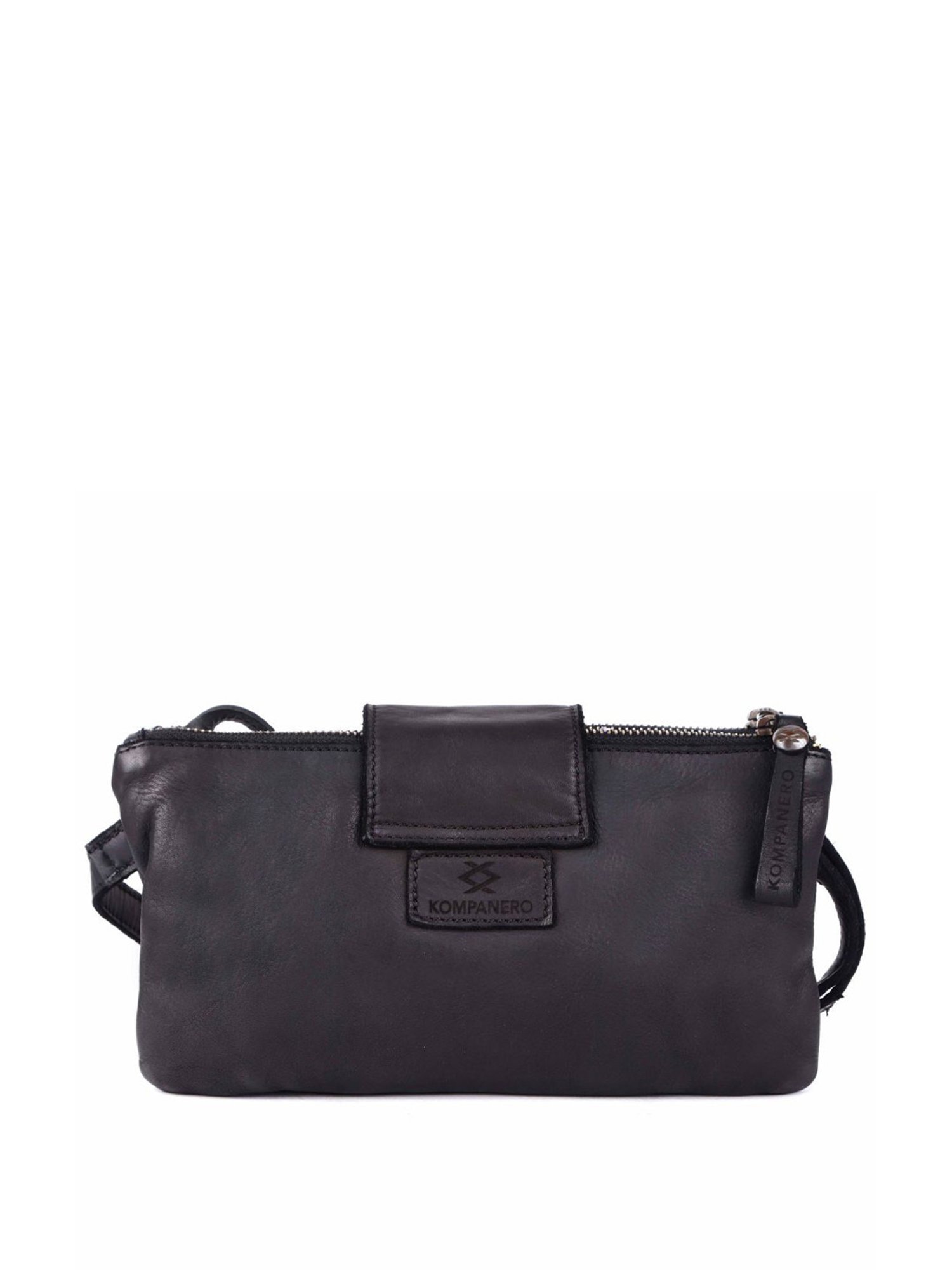 KOMPANERO Athena Black Leather Solid Sling Handbag