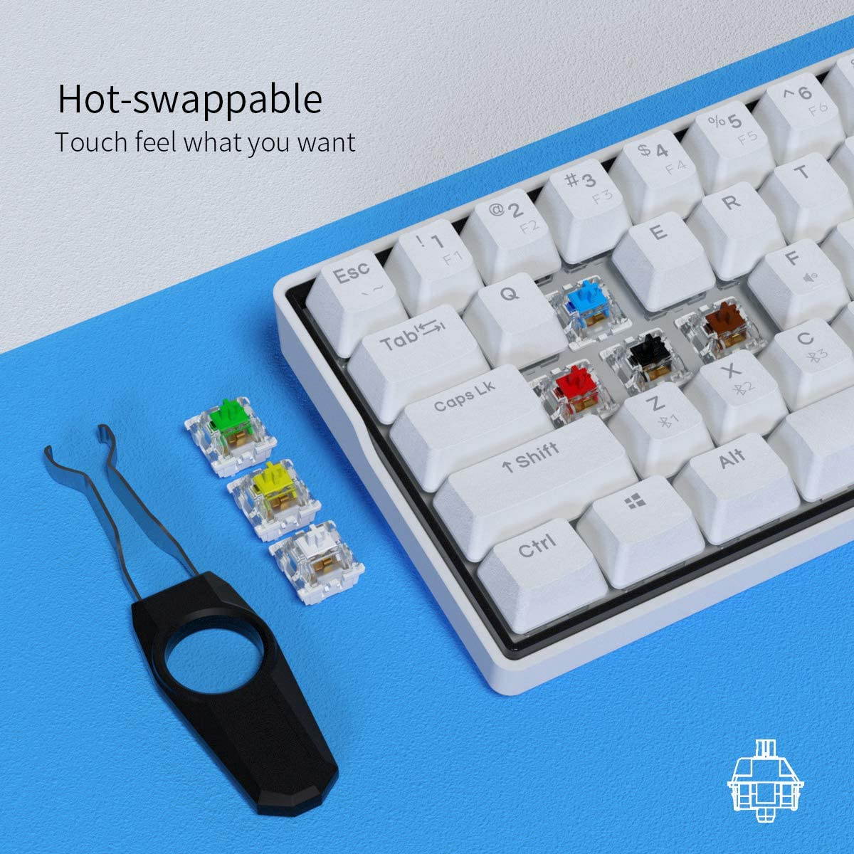 KEMOVE Snowfox Bluetooth 5.1 Wireless/Wired 60% Mechanical Keyboard - RGB Backlit 61 Keys Keyboard - Hot Swappable, PBT Keycap, Full Keys Programmable - White (Gateron Mechanical Switch)