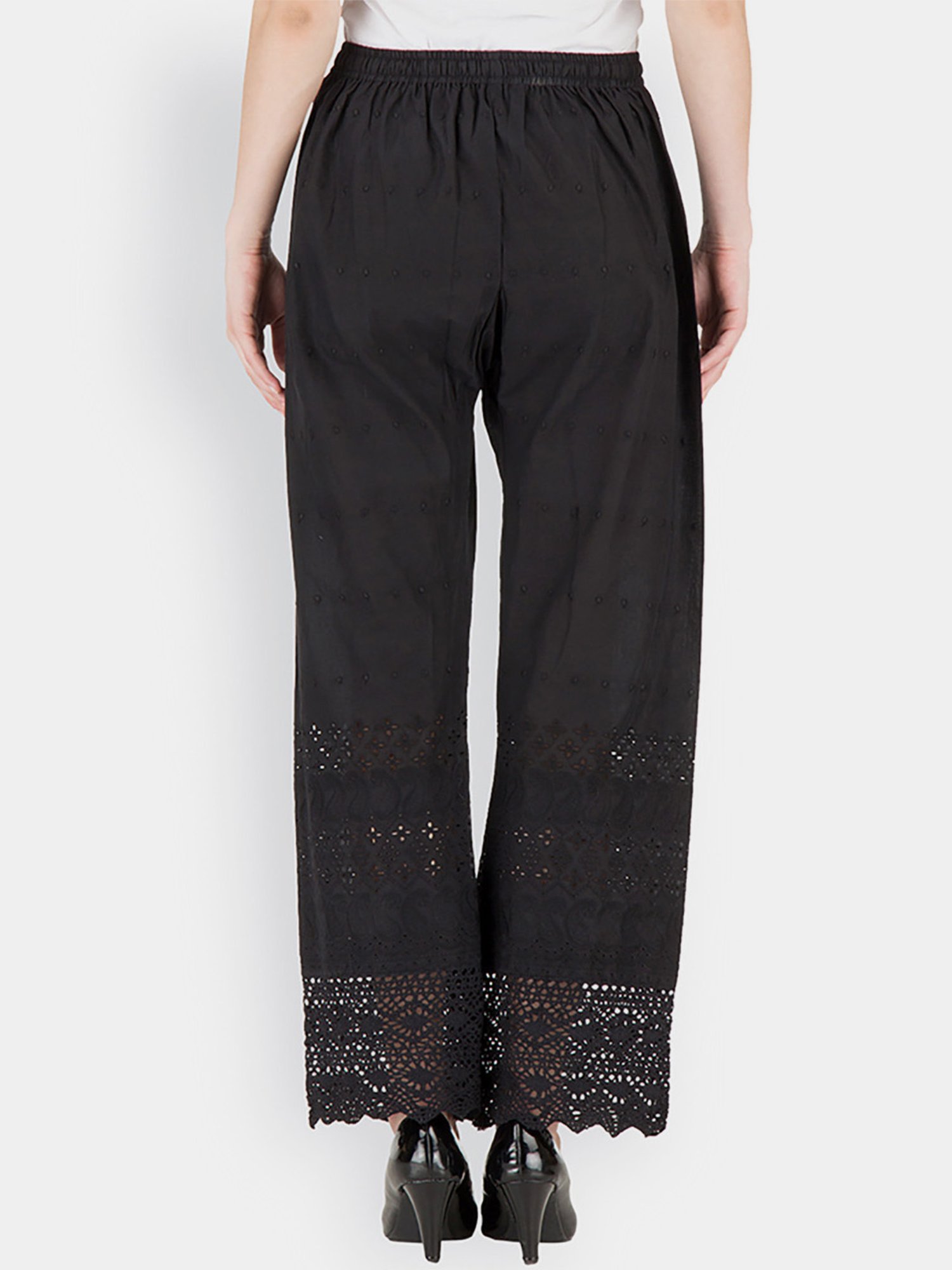 Castle Black Cotton Embroidered Palazzos