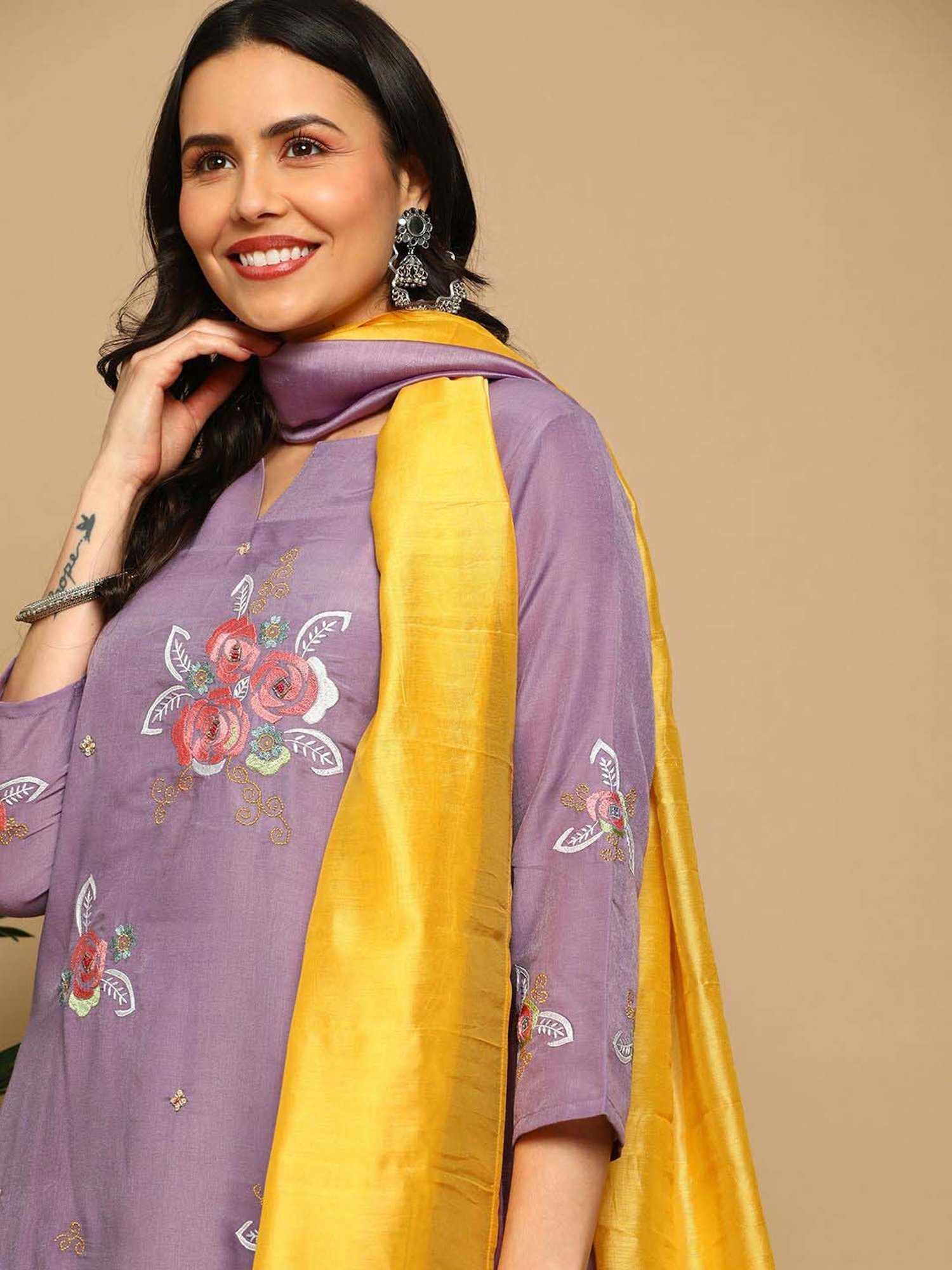 Heeposh Purple Embroidered Kurta Pant Set With Dupatta