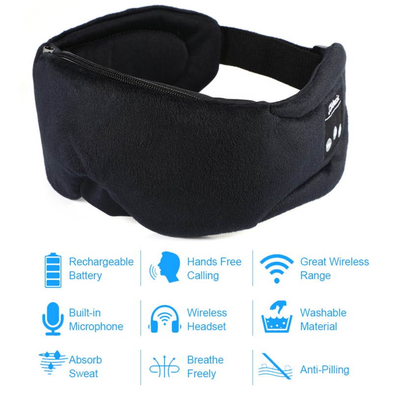 Bobora Sleep Headphones Bluetooth 5.0 Eye Mask For Men Women Noise Cancelling Sleeping Mask With Adjustable Strap Blue