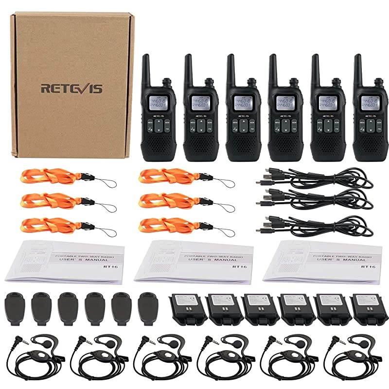 RT16 Walkie Talkies with Earpieces,Two Way Radios Long Range Rechargeable Dual Watch Emergency Flashlight NOAA VOX,2 Way Radio for Business Retail Hotel(6 Pack)
