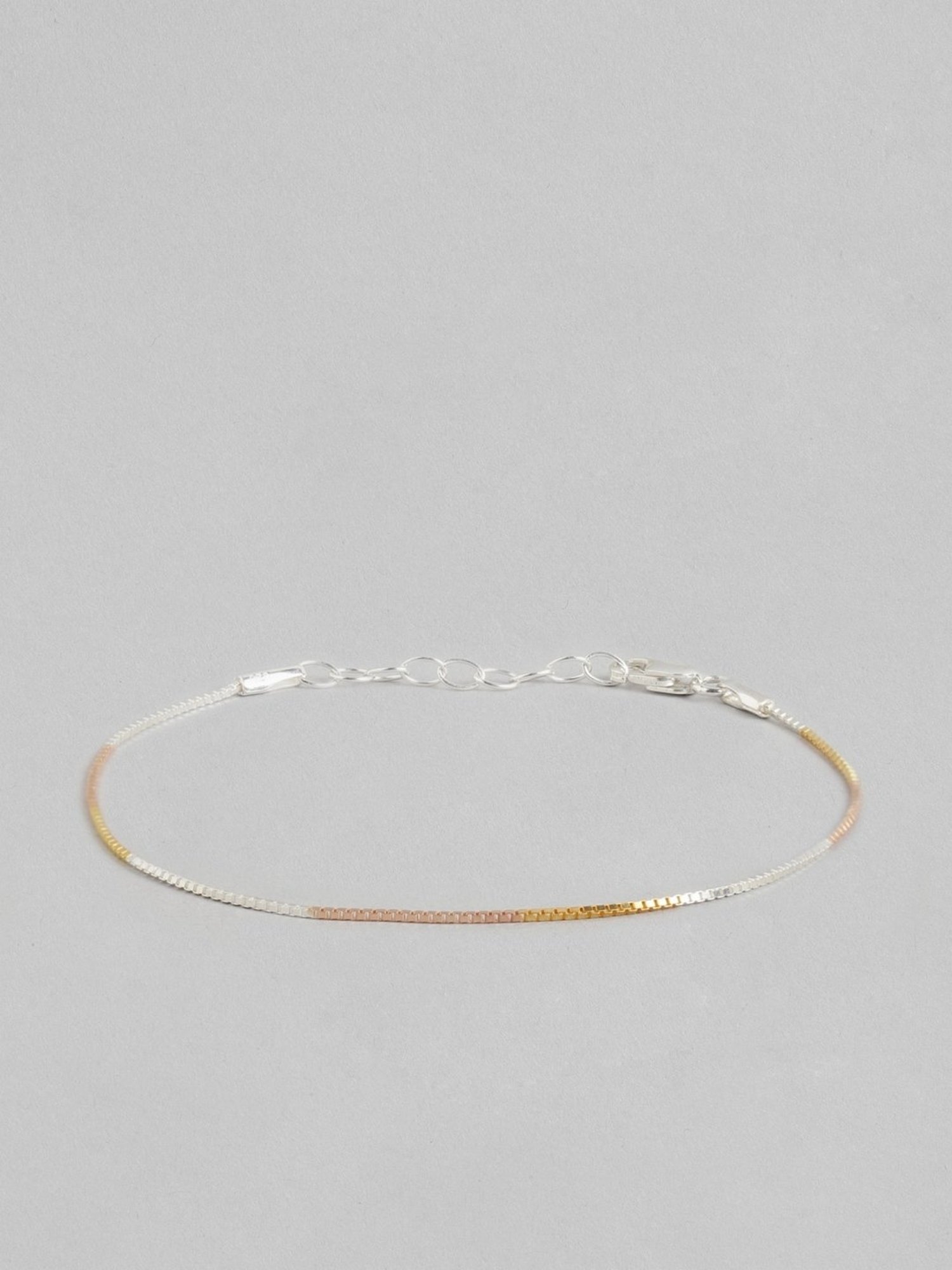Zavya 925 Sterling Silver Radiant Allure TriColor Flexible fit Bracelet For Women