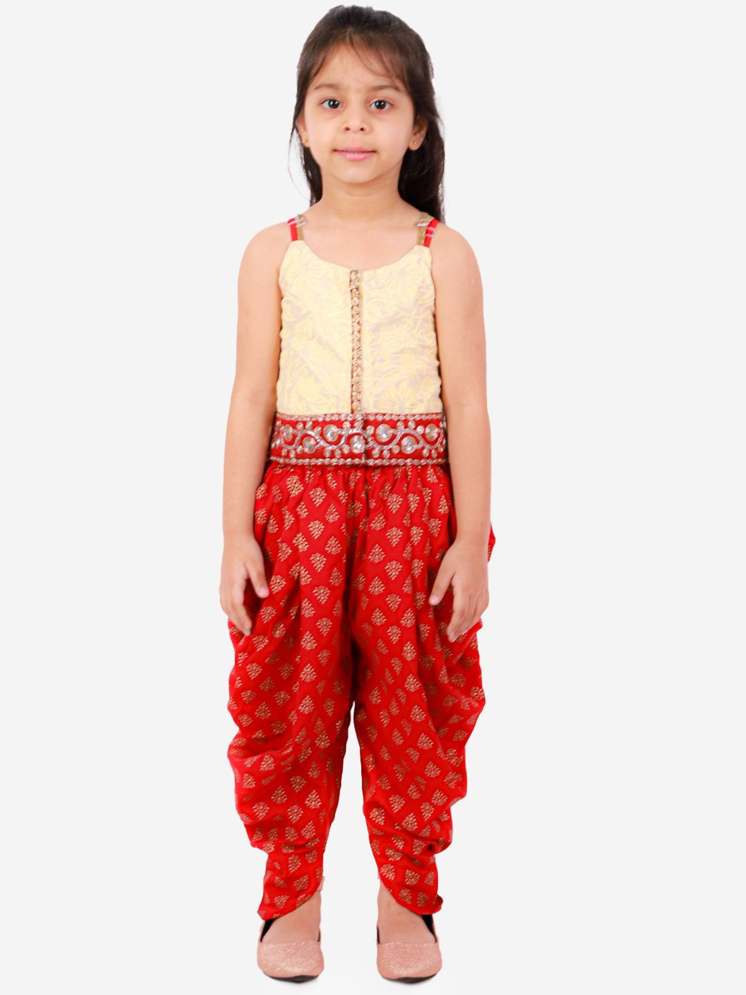 TWISHA Kids Off White & Red Embroidered Top with Dhoti