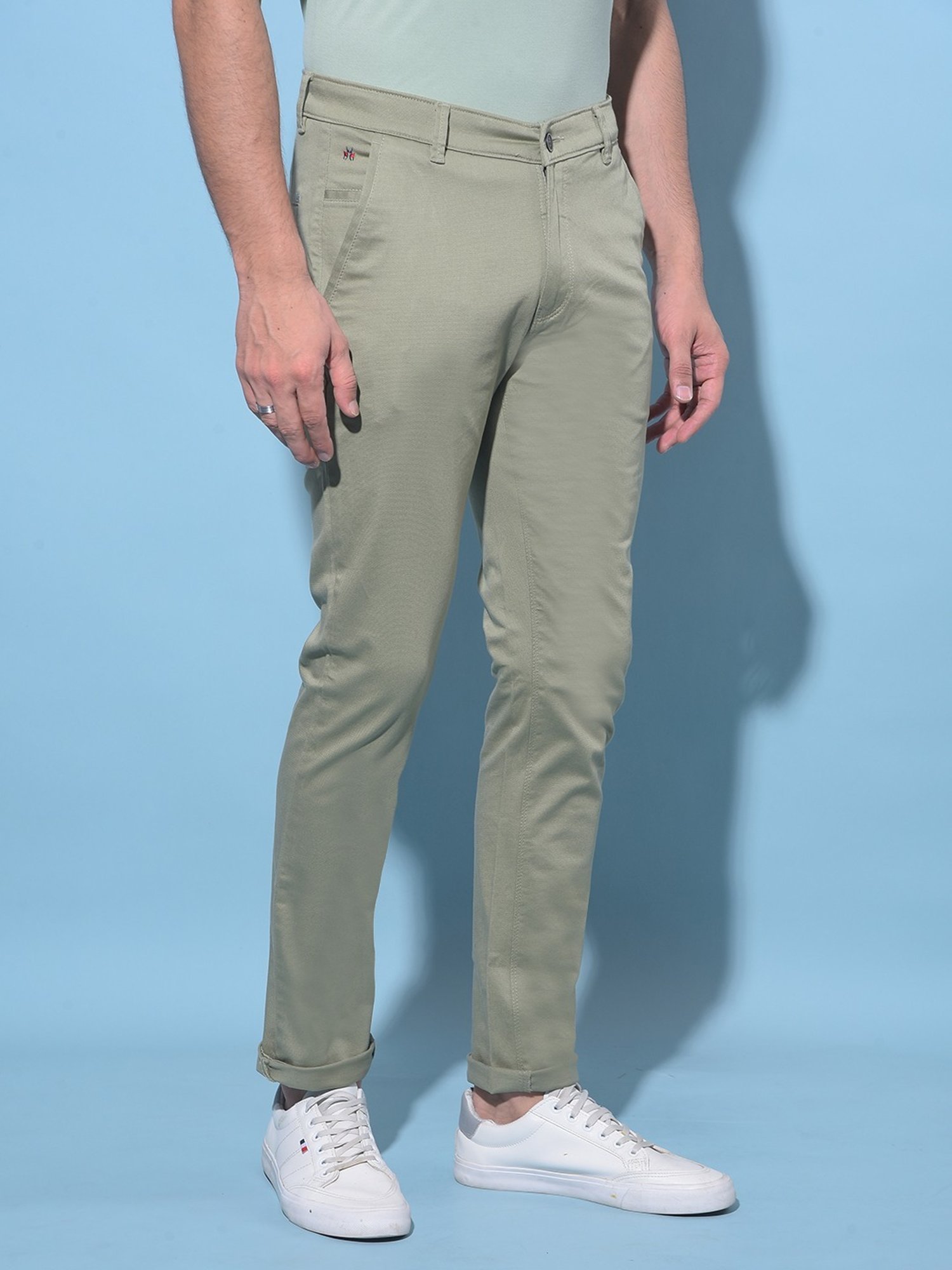 Crimsoune Club Green Cotton Slim Fit Chinos