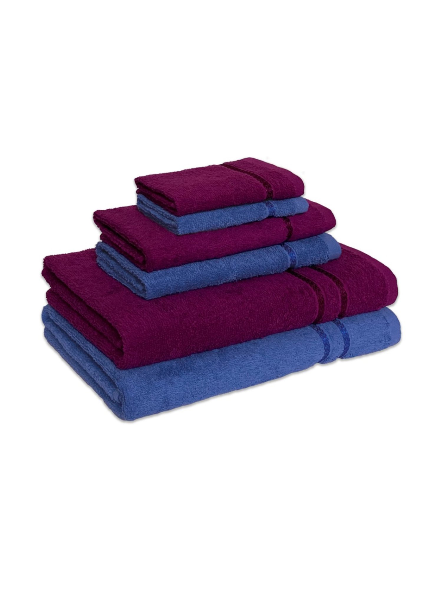 Spaces Seasons Best QD Self Blue & Magenta 380 GSM Cotton Towel Combo - Set of 6