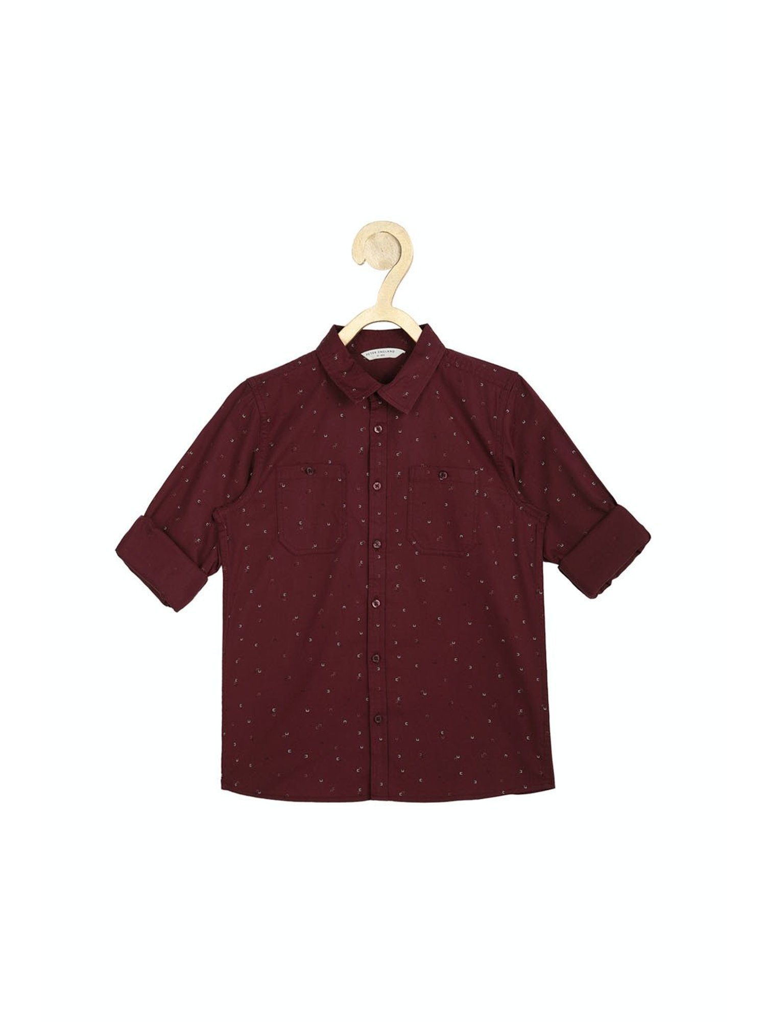 Peter England Kids Maroon Printed Full Sleeves Shirt