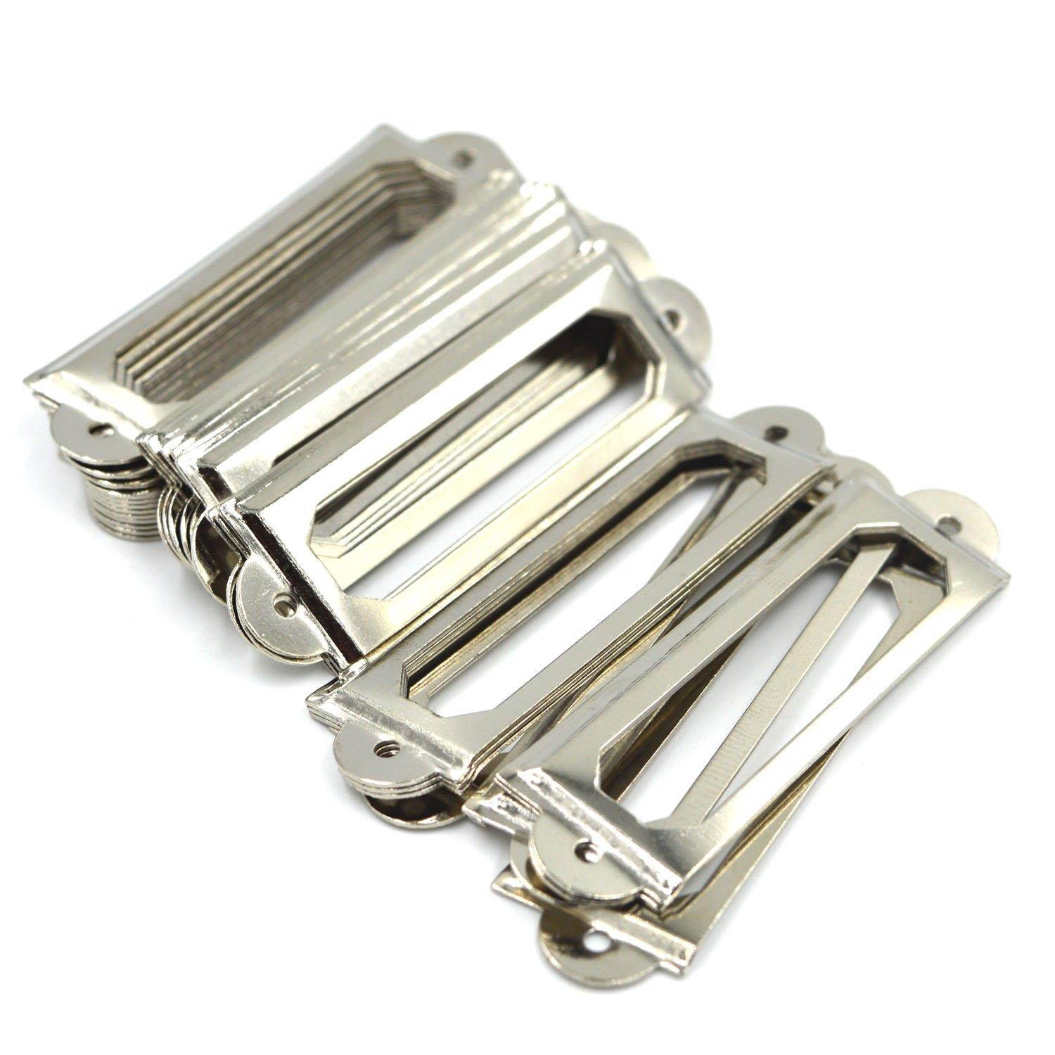 SpzcdZa 50Pack Office Library File Drawer Cabinet Card Tag Label Card Holder Drawer Pull/Label Holders/Label Frames Card/Label Holder Modern Label Holders Metal Frame(Silver Tone)