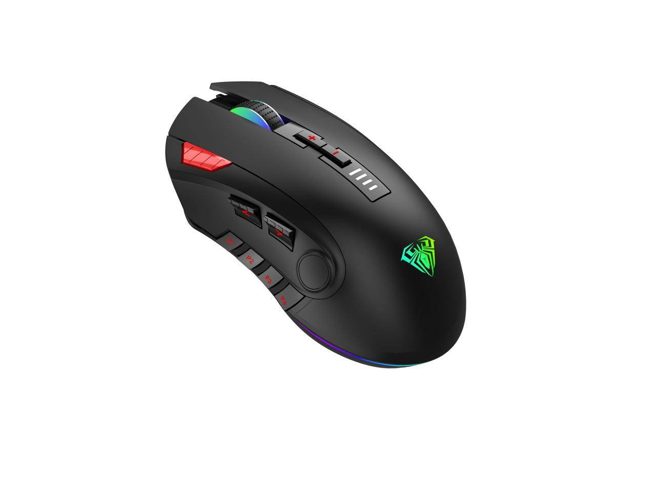 AULA H512 Gaming Mouse, RGB Breathing Backlit, 5000 dpi, 11 Keys Custom Programable, Custom Weight, Ergonomic Gaming USB Optical Mice, Gamer Desktop Laptop PC Wired Mouse, Black