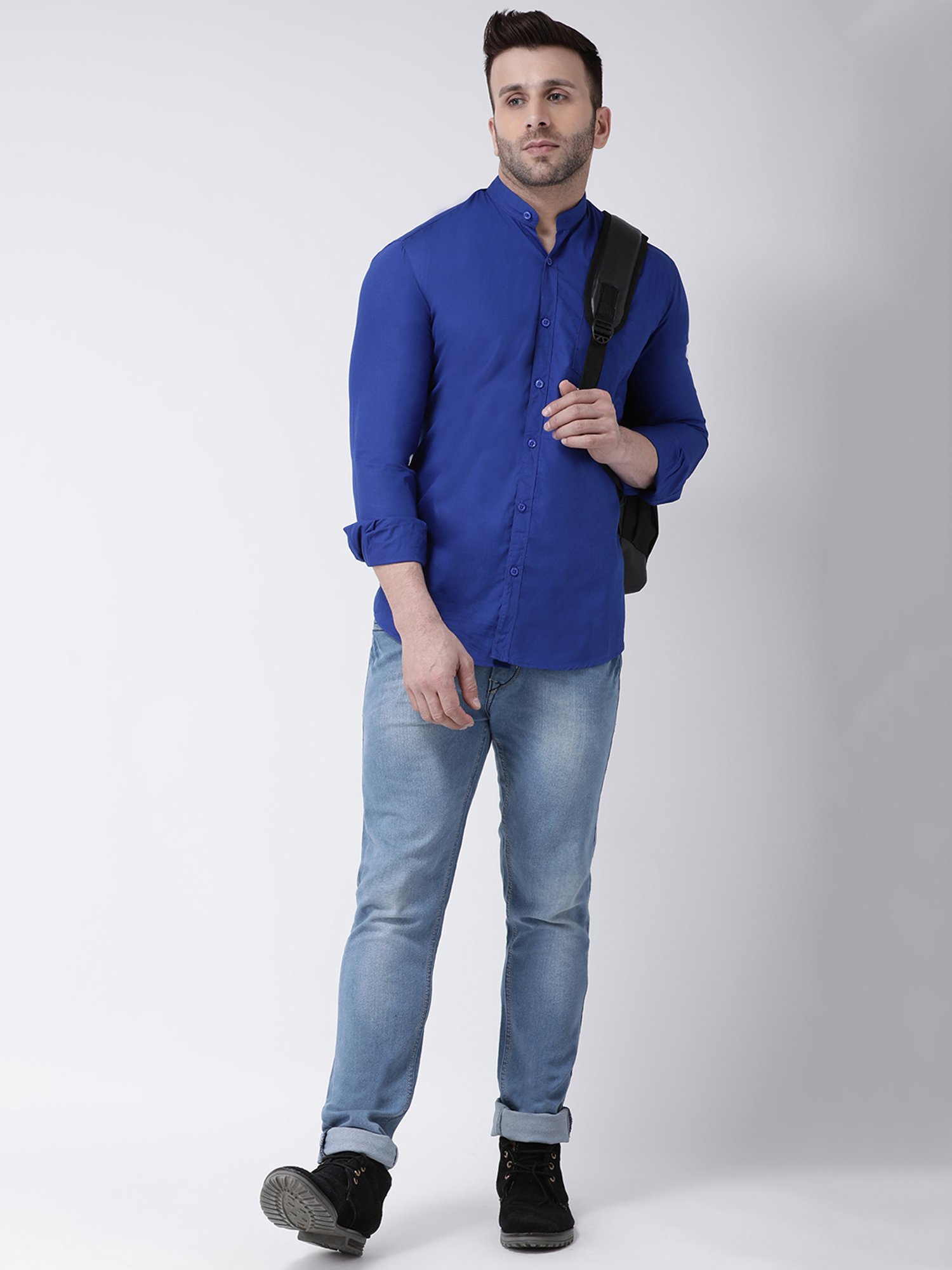 Hangup Plus Royal Blue Slim Fit Pure Cotton Shirt