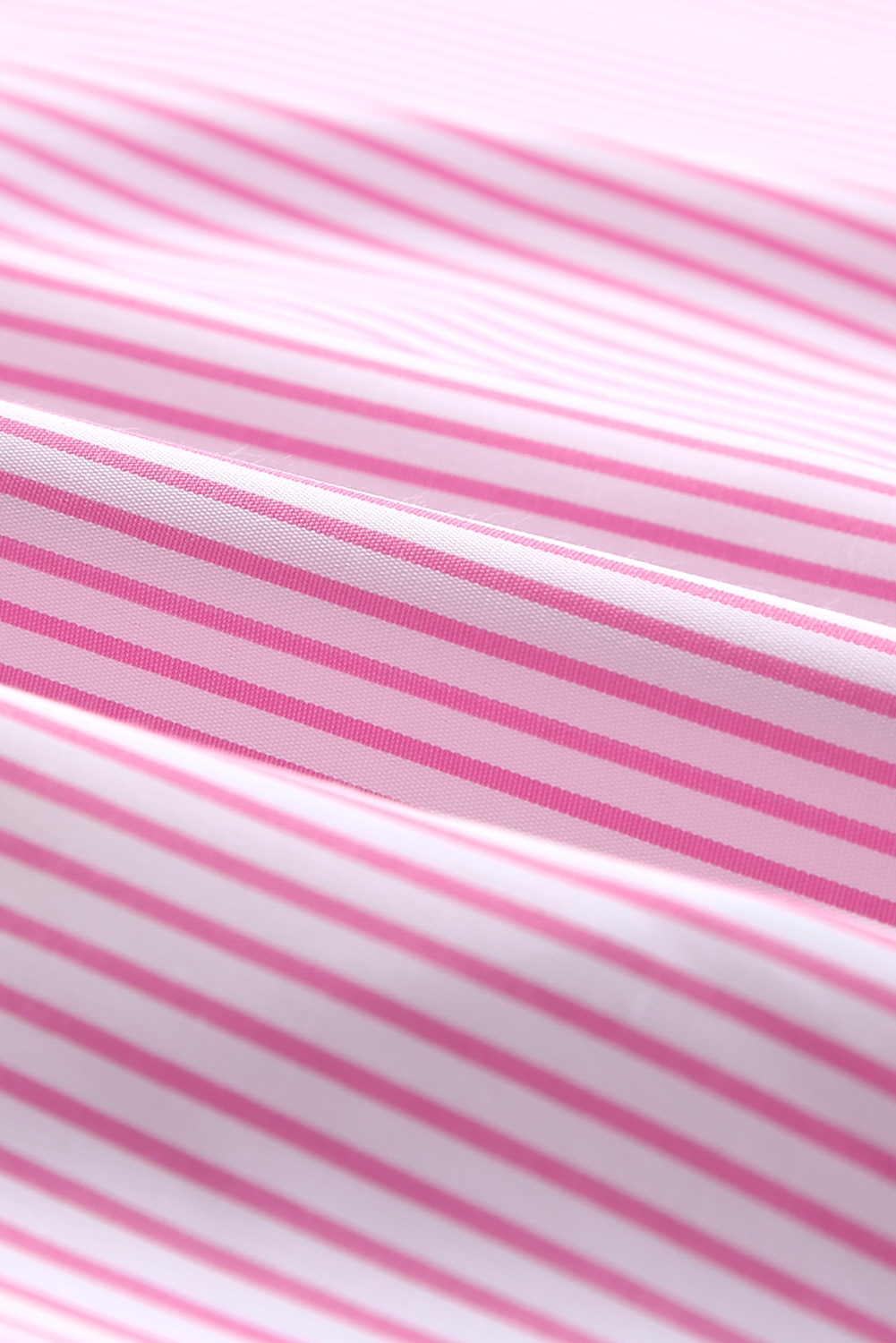 Pink Striped Casual Shirred Cuffs Shirt