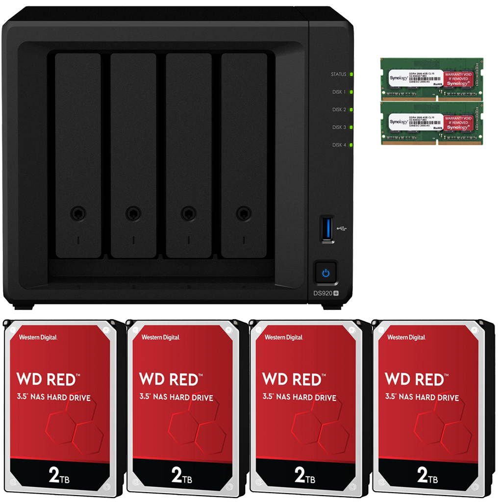 Synology DS920+ DiskStation with 8GB RAM and 16TB (4 x 4TB) of Western Digital RED NAS Drives Fully Assembled and Tested By CustomTechSales