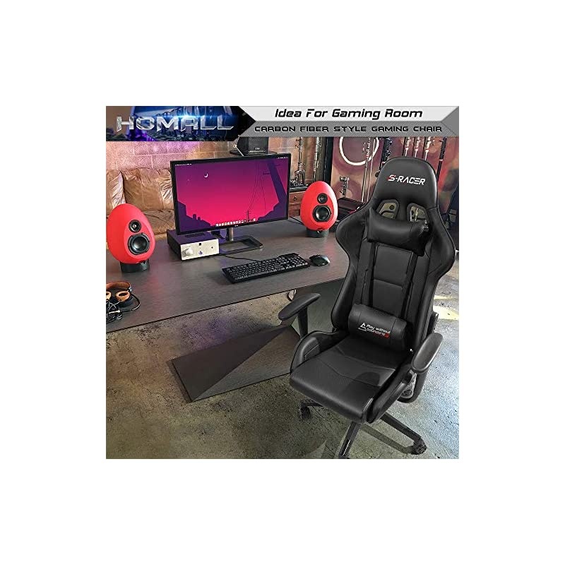 Gaming Chair Office Chair High Back Computer Chair PU Leather Desk Chair PC Racing Executive Ergonomic Adjustable Swivel Task Chair with Headrest and Lumbar Support (Dark Black)