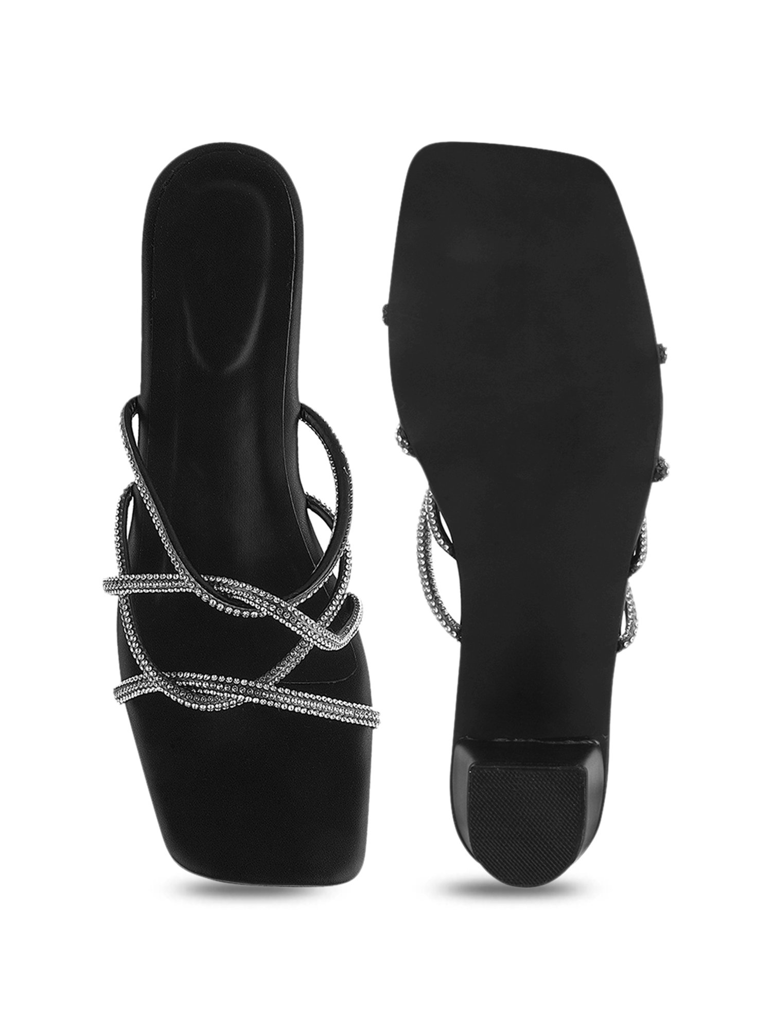 The White Pole Women's Black Casual Sandals