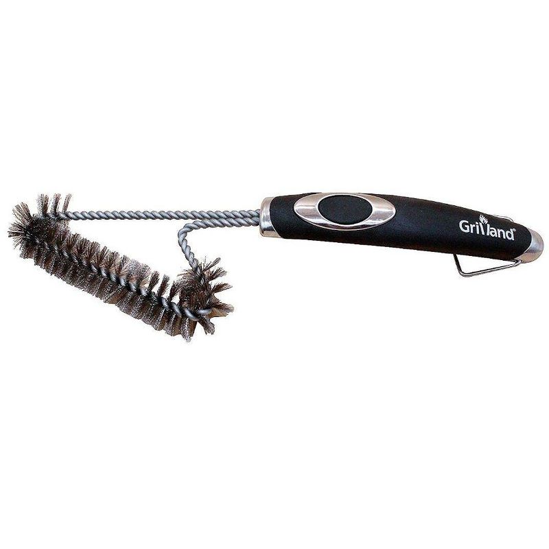 Barbecue Grill Brush 12". Durable Unique Shaped Brush Stainless Steel Bristle & TPR Soft-Grip Handle  for Smaller Grills & Deep Cleaning