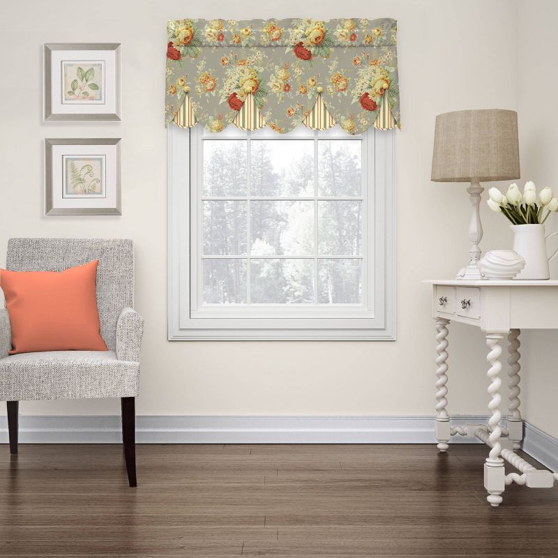 18"x52" Sanctuary Rose Floral Window Valance Light Gray - Waverly