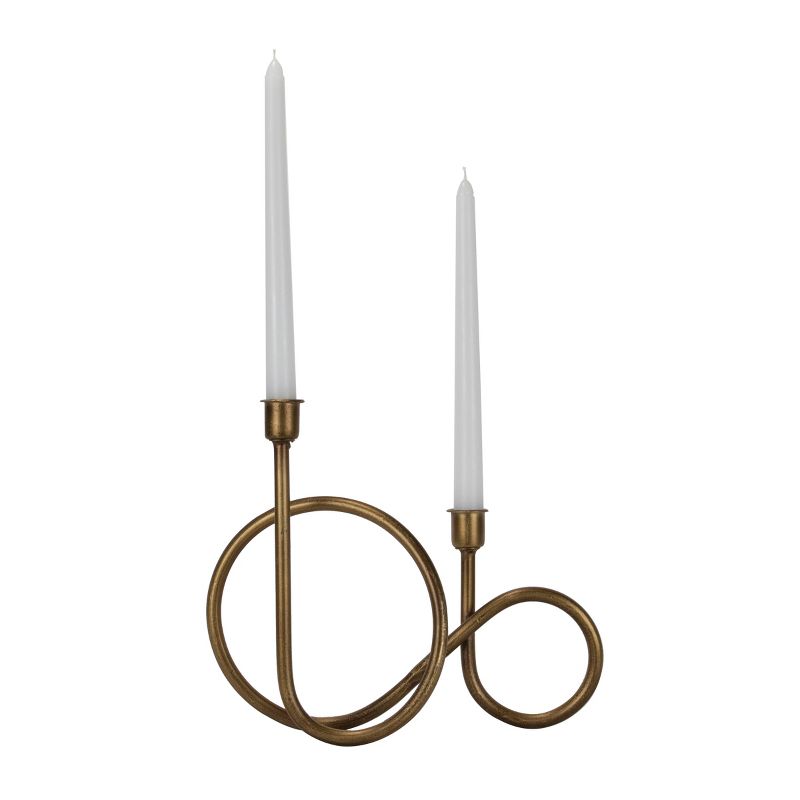 Brass Metal Sculptural Taper Candle Holder - Foreside Home & Garden