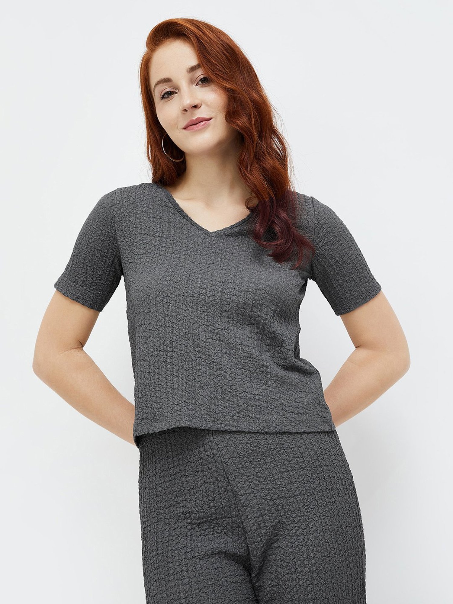 Code by Lifestyle Dark Grey Regular Fit Top