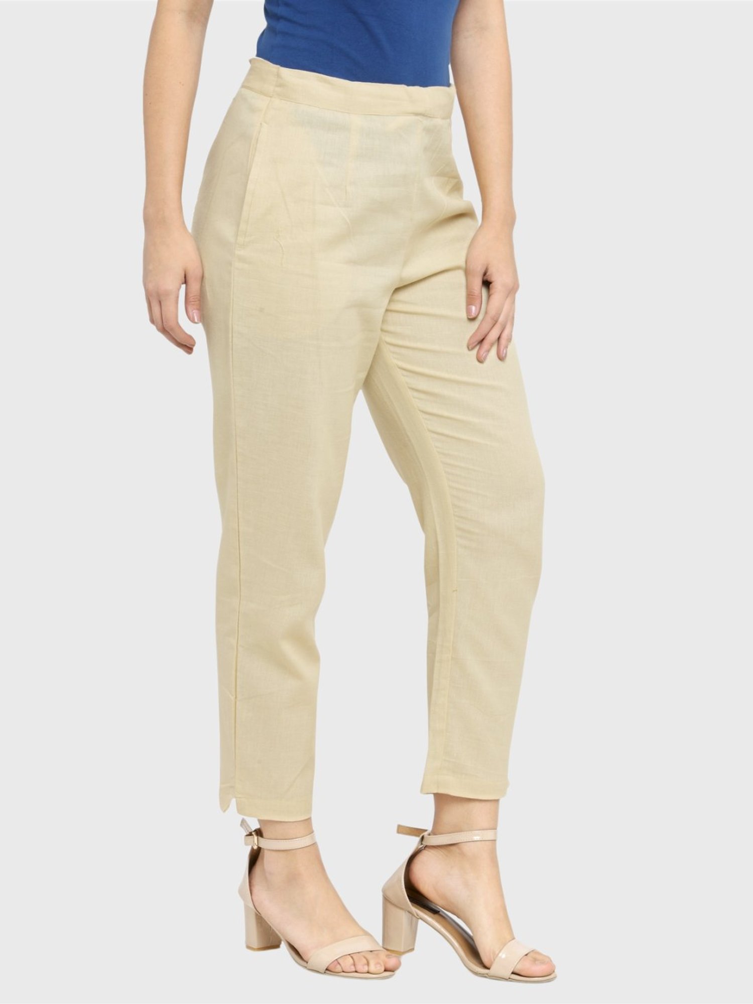 Indibelle Beige Cotton Trousers