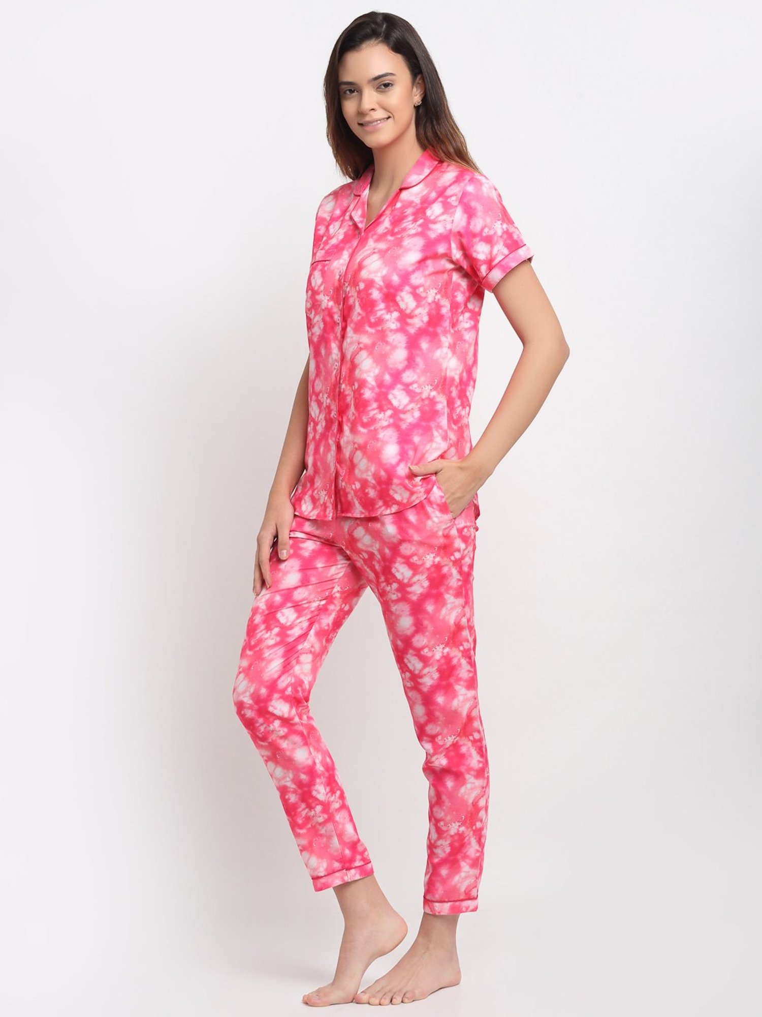 Erotissch Pink Printed Shirt Pyjama Set