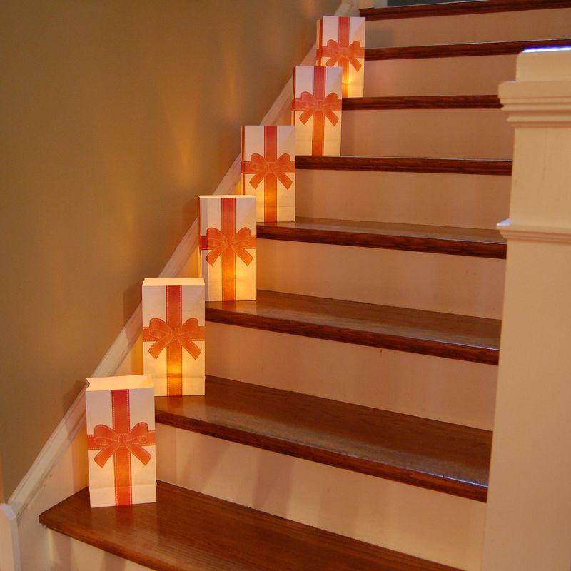 24ct Paper Luminaria Bags "Holiday Present" Red - LumaBase