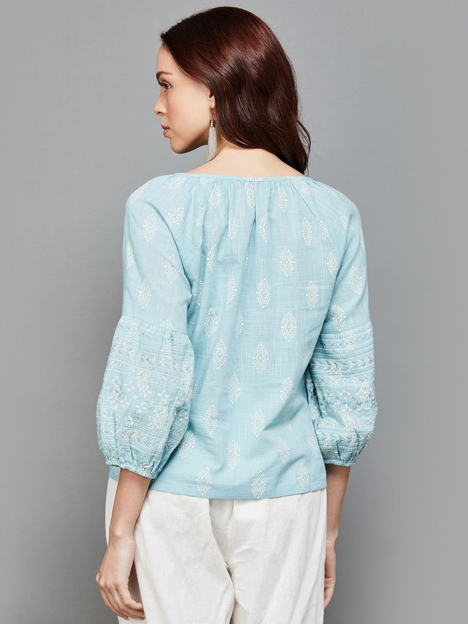 Colour Me by Melange Blue Cotton Printed Top